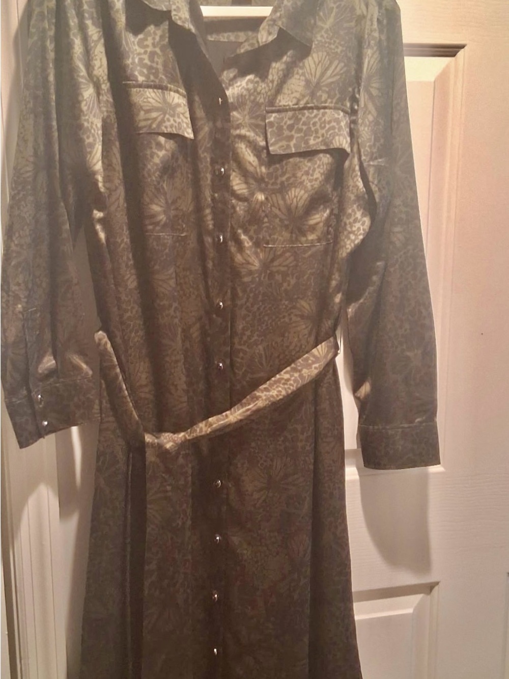 Chico's Olive Green and Black Animal-Print Dress